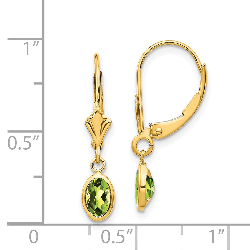 14k 6x4 Oval Bezel August/Peridot Leverback Earrings