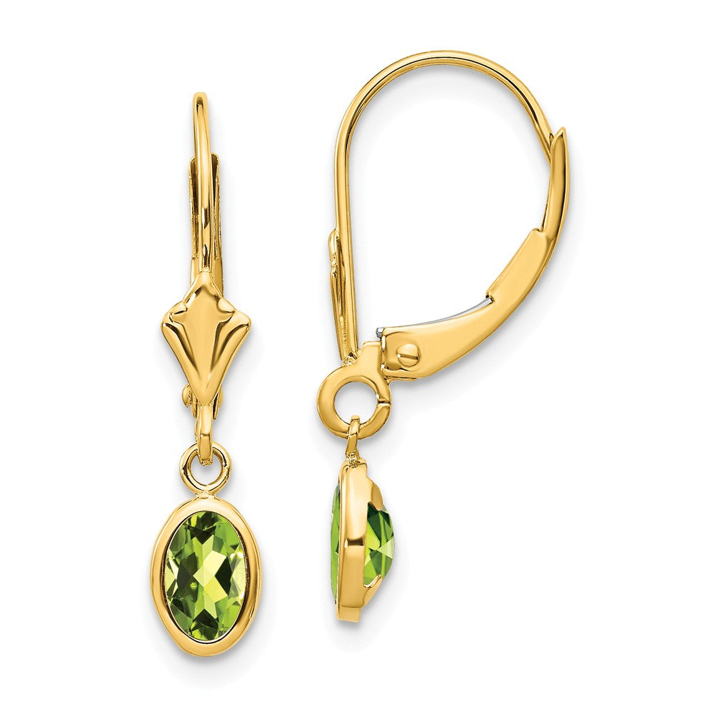 14K 6x4 Oval Bezel August/Peridot Leverback Earrings