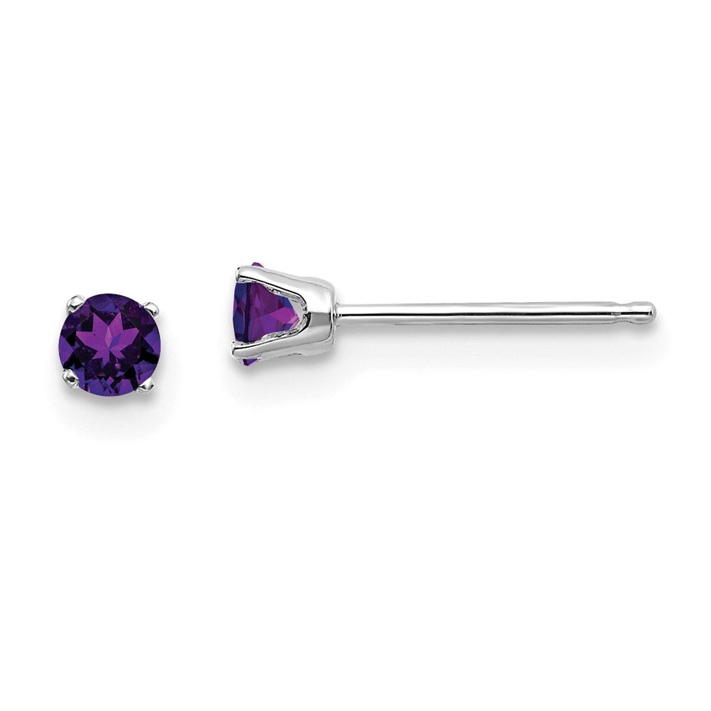 14K White Gold 3mm Amethyst Stud Earrings