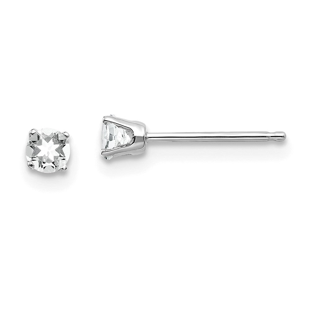 14K White Gold 3mm White Topaz Stud Earrings