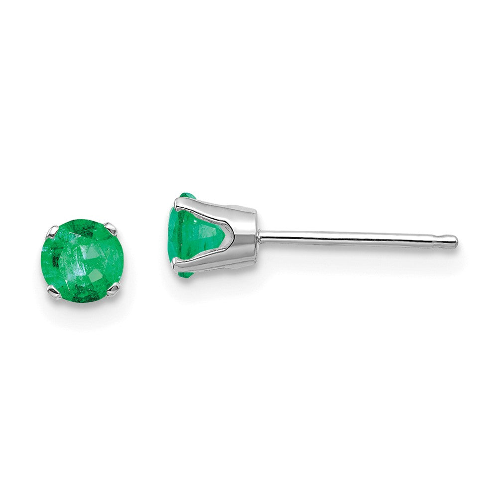 14K White Gold 4mm Emerald Stud Earrings