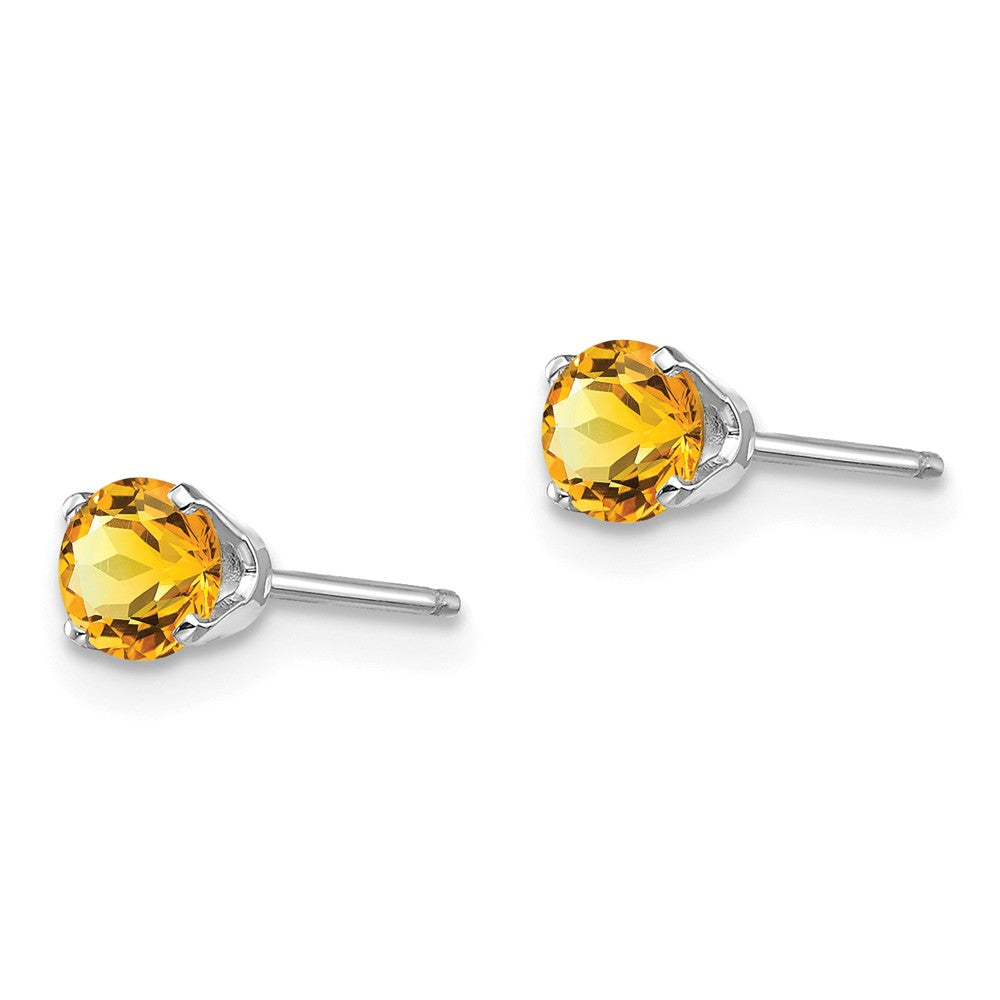 14K White Gold 4mm Citrine Stud Earrings