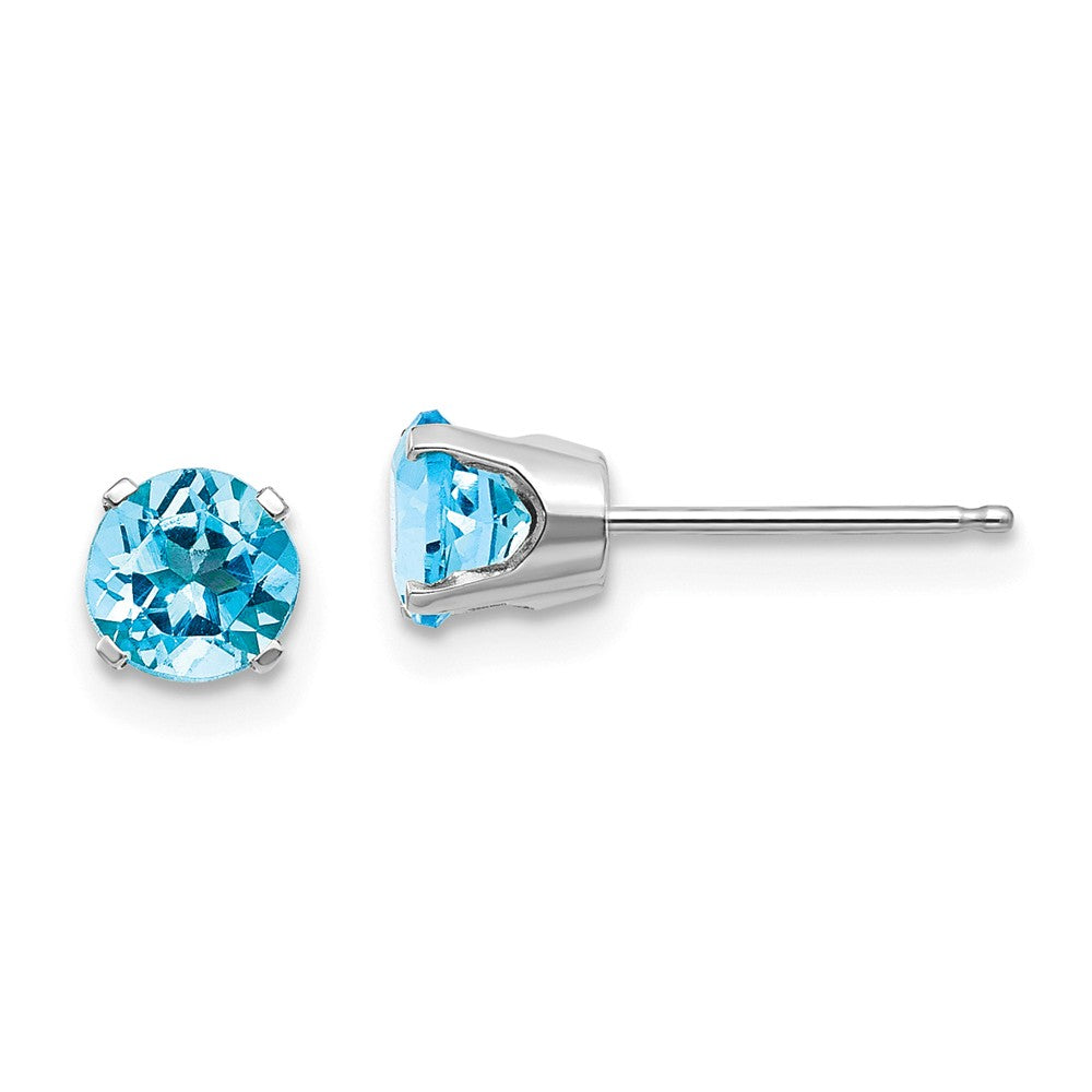 14K White Gold 5mm Blue Topaz Stud Earrings