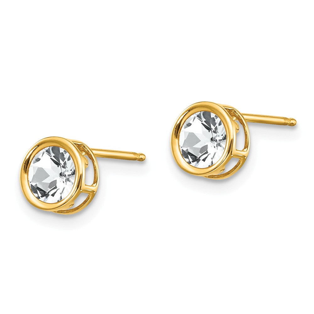 14K 5mm Bezel White Topaz Stud Earrings