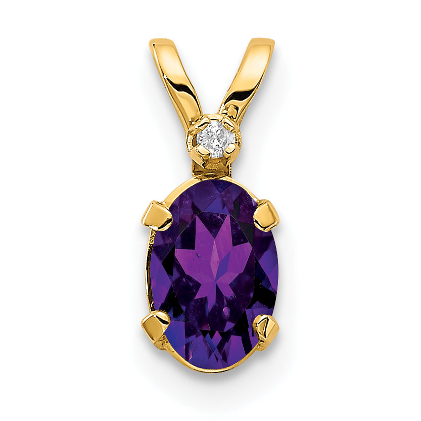 14K Diamond & Amethyst Birthstone Pendant