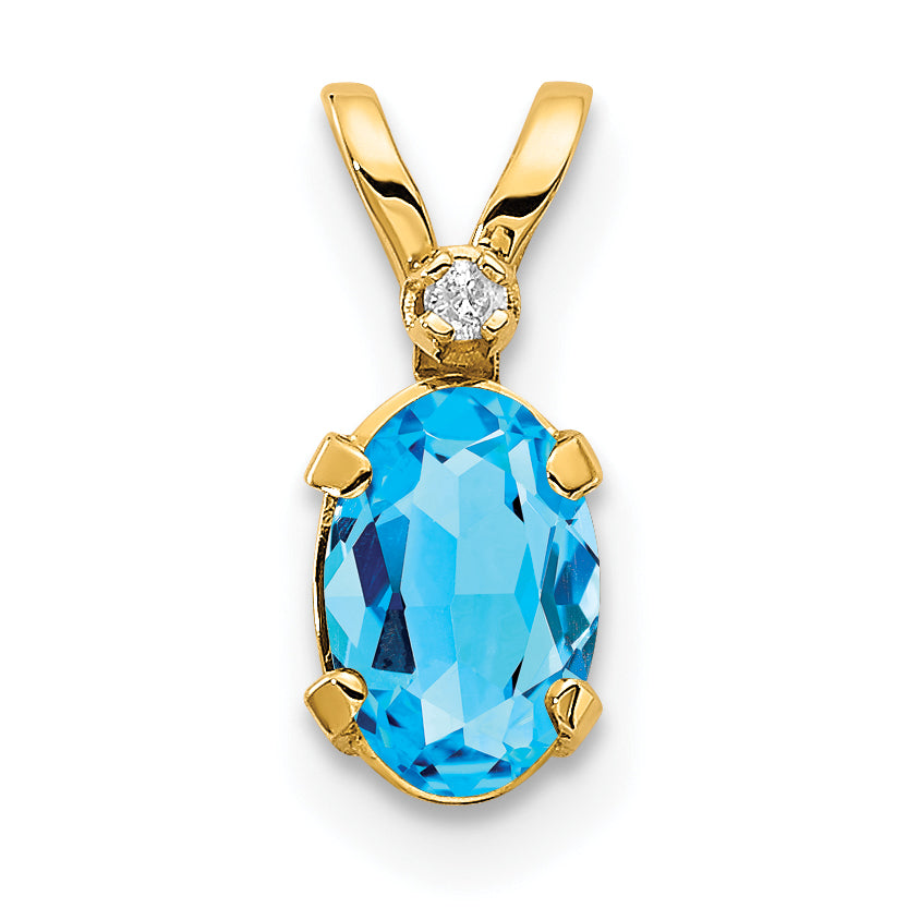 14K Diamond & Blue Topaz Birthstone Pendant