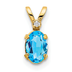 14K Diamond & Blue Topaz Birthstone Pendant