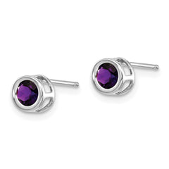 14K White Gold  4mm Bezel February/Amethyst Post Earrings