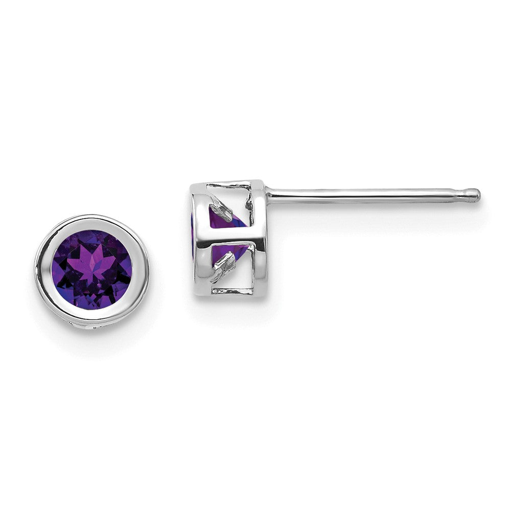 14K White Gold  4mm Bezel February/Amethyst Post Earrings