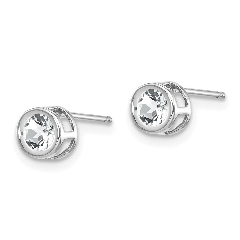 14K White Gold  4mm Bezel April/White Topaz Post Earrings