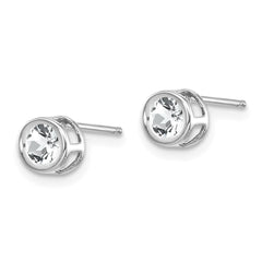 14K White Gold  4mm Bezel April/White Topaz Post Earrings