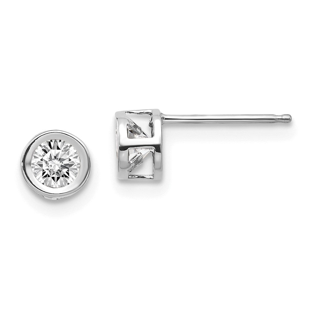 14K White Gold  4mm Bezel April/White Topaz Post Earrings