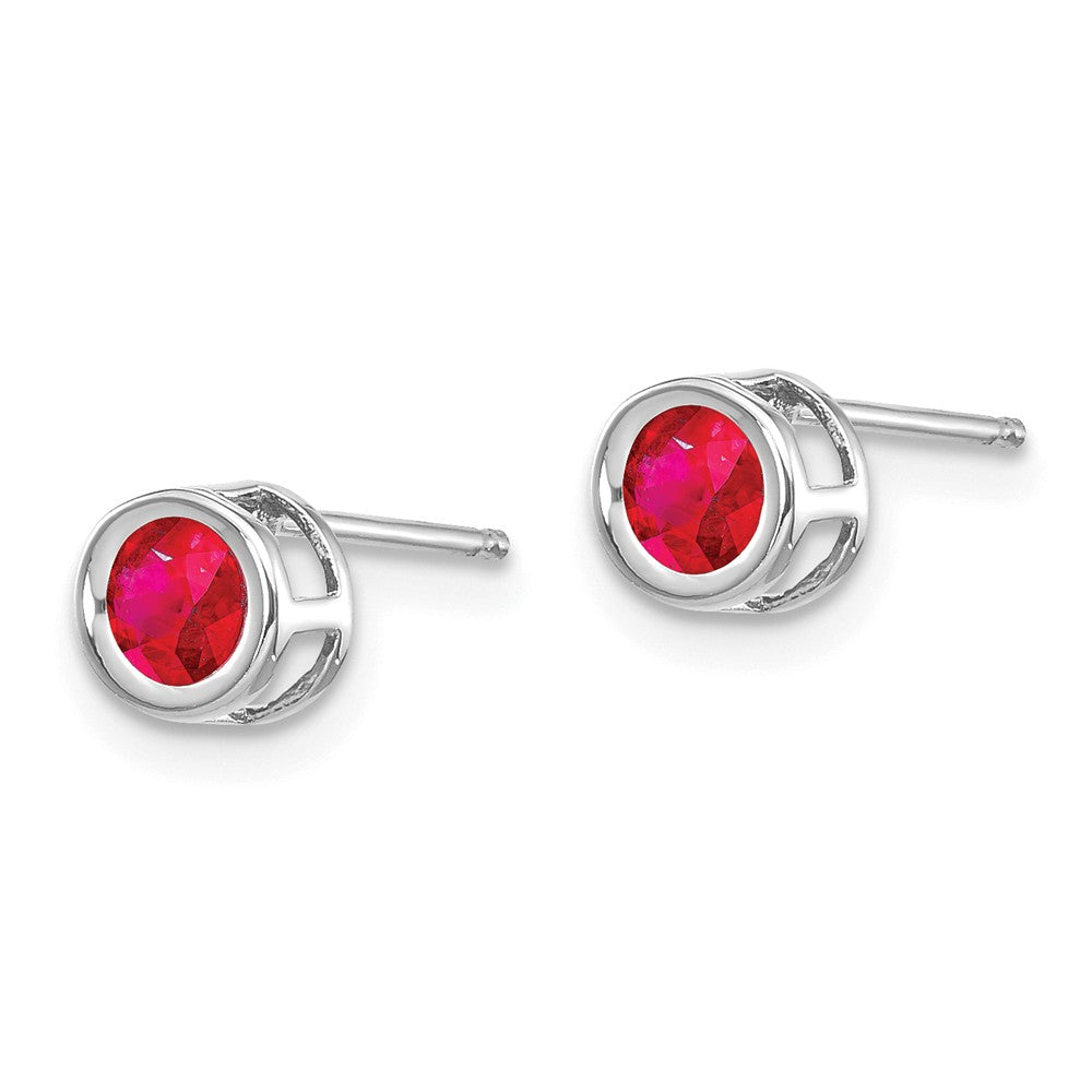 14K White Gold  4mm July Ruby Earrings