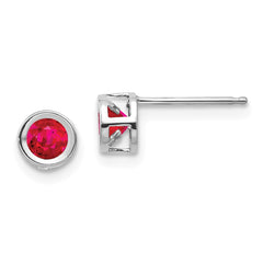 14K White Gold  4mm July Ruby Earrings