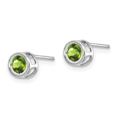 14K White Gold  4mm Bezel August/Peridot Post Earrings