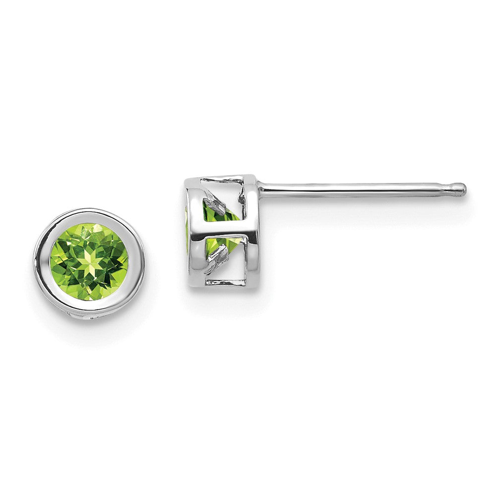 14K White Gold  4mm Bezel August/Peridot Post Earrings