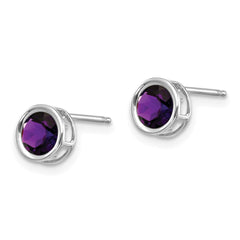 14K White Gold  5mm Bezel Amethyst Stud Earrings