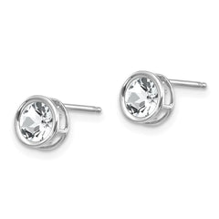 14K White Gold  5mm Bezel White Topaz Stud Earrings