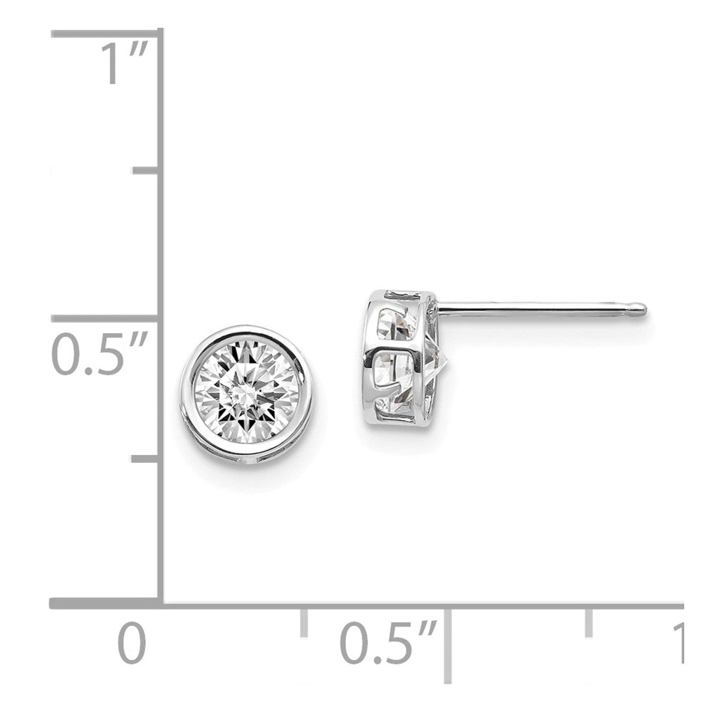 14k White Gold  5mm Bezel White Topaz Stud Earrings