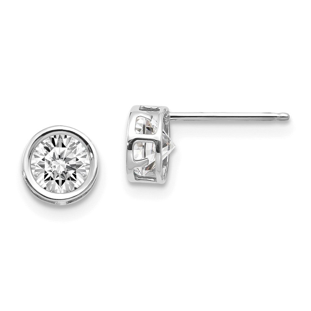 14K White Gold  5mm Bezel White Topaz Stud Earrings