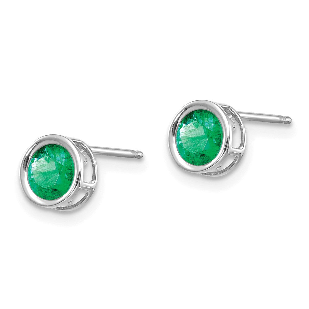 14K White Gold  5mm Bezel Emerald Stud Earrings