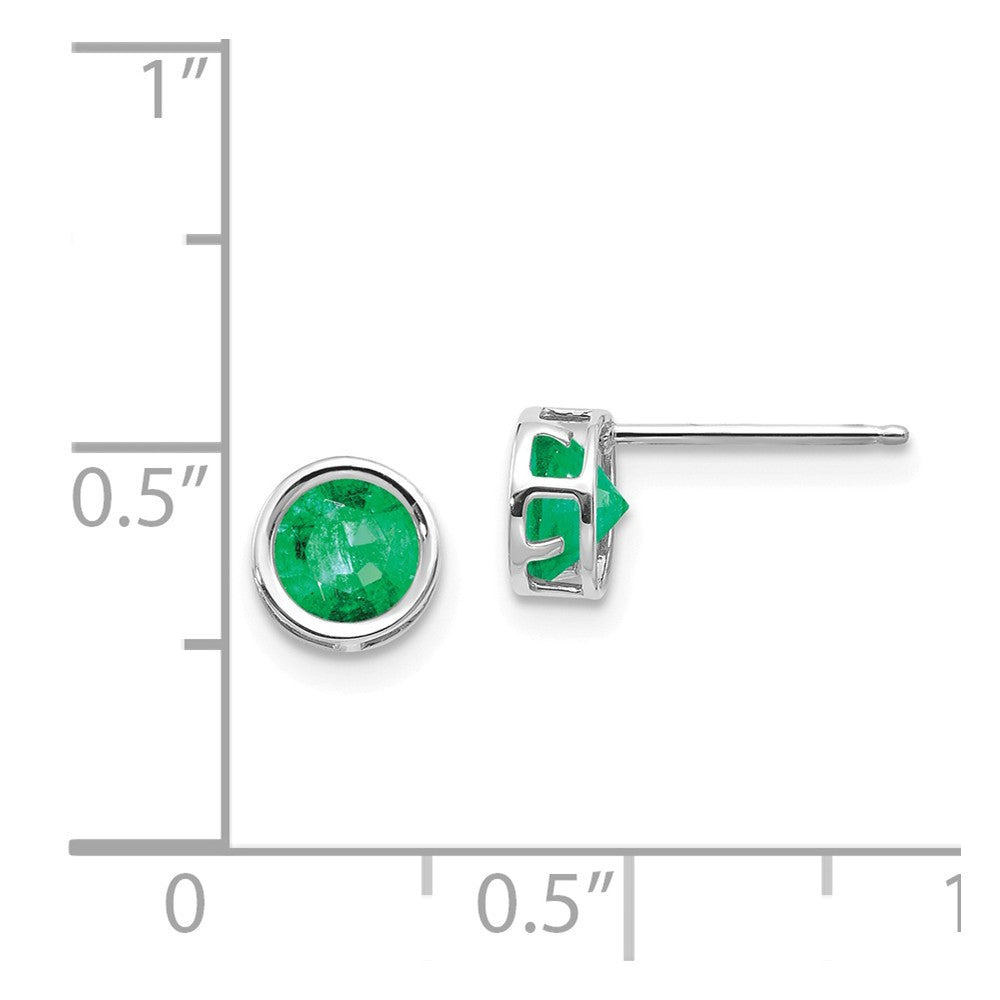 14k White Gold  5mm Bezel Emerald Stud Earrings