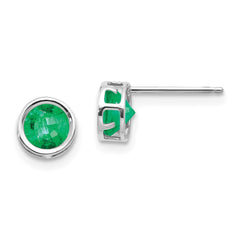 14K White Gold  5mm Bezel Emerald Stud Earrings