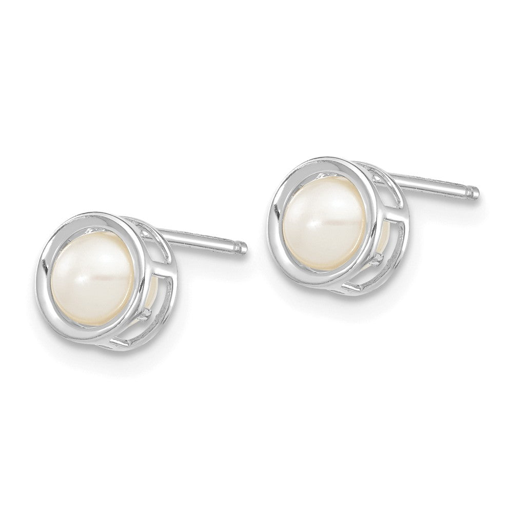 14K White Gold 5mm Bezel FW Cultured Pearl Stud Earrings