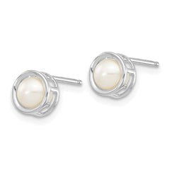 14K White Gold 5mm Bezel FW Cultured Pearl Stud Earrings