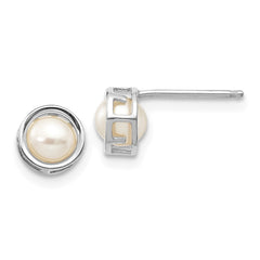 14K White Gold 5mm Bezel FW Cultured Pearl Stud Earrings