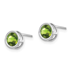 14K White Gold  5mm Bezel Peridot Stud Earrings