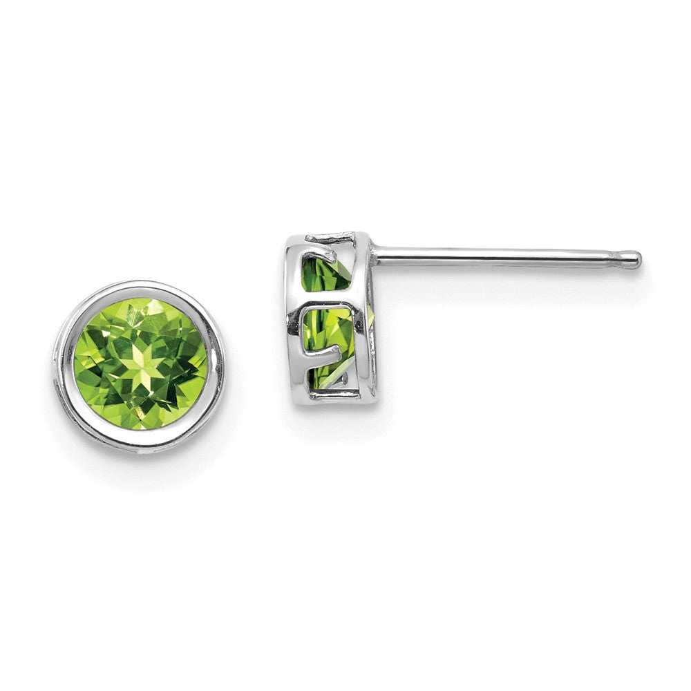 14K White Gold  5mm Bezel Peridot Stud Earrings