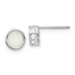 14K White Gold  5mm Bezel Opal Stud Earrings