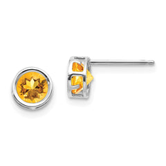 14K White Gold  5mm Bezel Citrine Stud Earrings