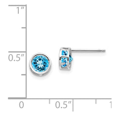 14k White Gold  5mm Bezel Blue Topaz Stud Earrings