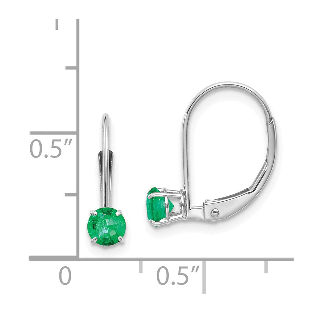 14k White Gold 4mm Round May/Emerald Leverback Earrings