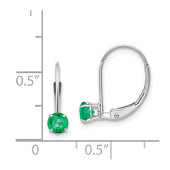 14k White Gold 4mm Round May/Emerald Leverback Earrings