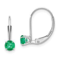 14K White Gold 4mm Round May/Emerald Leverback Earrings