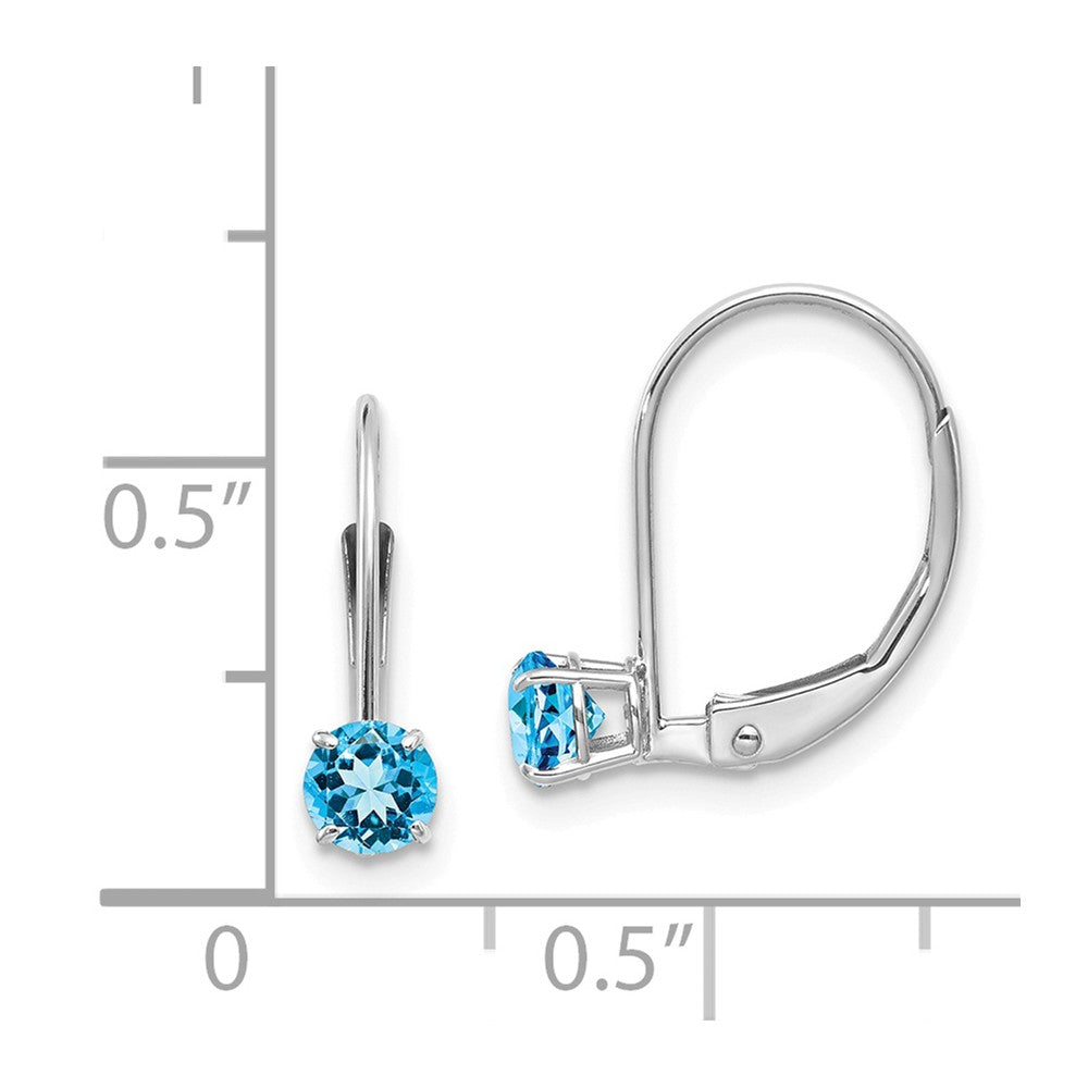 14k White Gold 4mm Round December/Blue Topaz Leverback Earrings