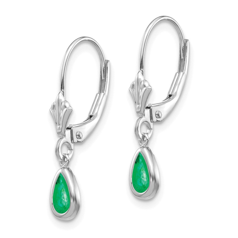 14K White Gold  6x4mm Emerald/May Earrings