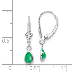 14k White Gold  6x4mm Emerald/May Earrings