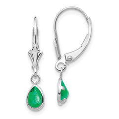 14K White Gold  6x4mm Emerald/May Earrings