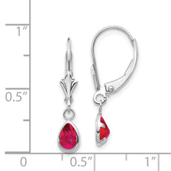 14k White Gold 6x4mm July/Ruby Earrings