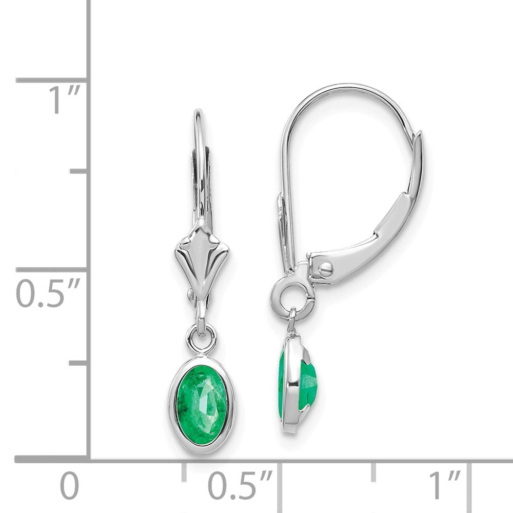 14k White Gold 6x4 Oval Bezel May/Emerald Leverback Earrings