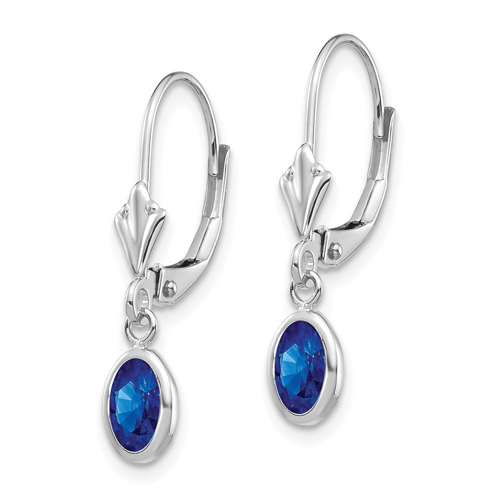 14K White Gold 6x4 Oval Bezel September/Sapphire Leverback Earrings