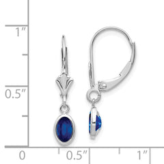 14k White Gold 6x4 Oval Bezel September/Sapphire Leverback Earrings