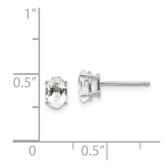 14k White Gold 6x4 Oval April/White Topaz Post Earrings