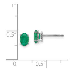 14k White Gold 6x4mm Emerald Earrings