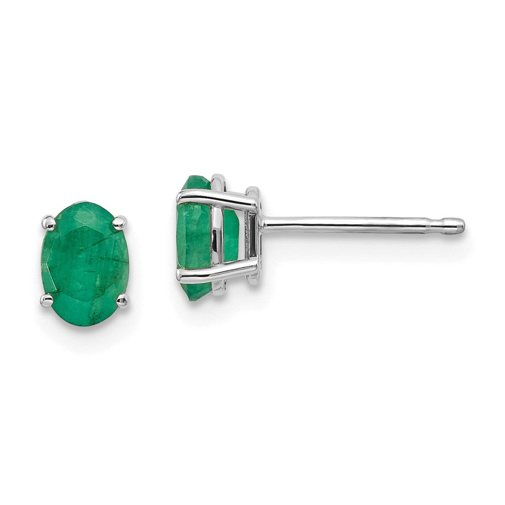 14K White Gold 6x4mm Emerald Earrings