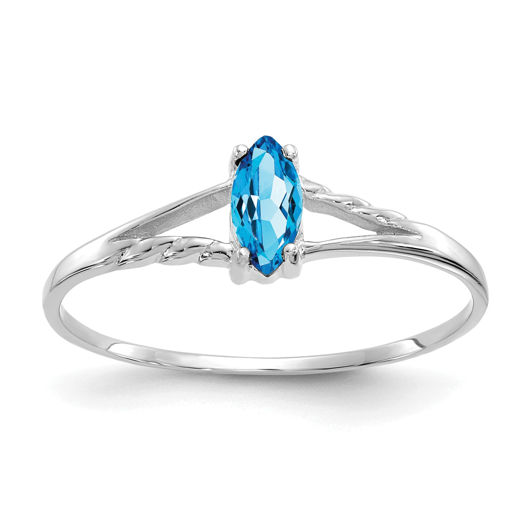 14k White Gold Blue Topaz Birthstone Ring